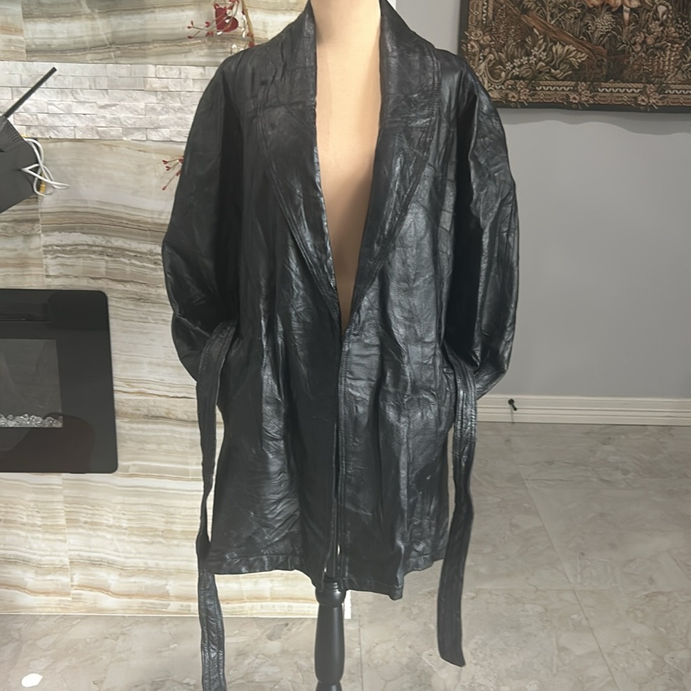 Patchwork Mosaic Black Leather Jacket. Size Xl - image 5